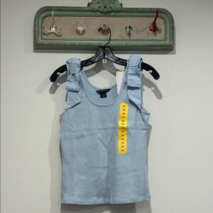 Express Rib Knit Light Blue bow shoulder appliqué Tank Top women’s medium new